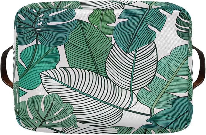 Tropical Leaves Bin - Large Storage Basket for Home Office, 15x11x9.5inch, 2PACK