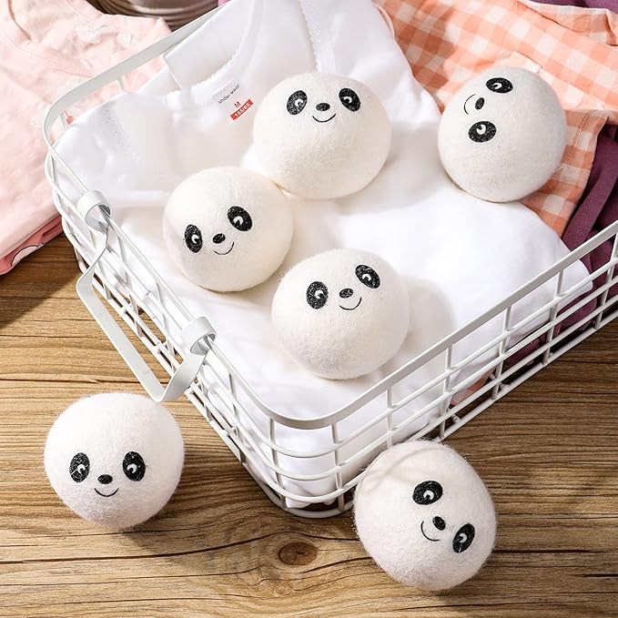 Wool Dryer Balls - Natural Fabric Softener, Reusable, Reduces Clothing Wrinkles and Saves Drying Time. Handmade Fair Trade No Lint Fabric Softener White (Pack of 6)