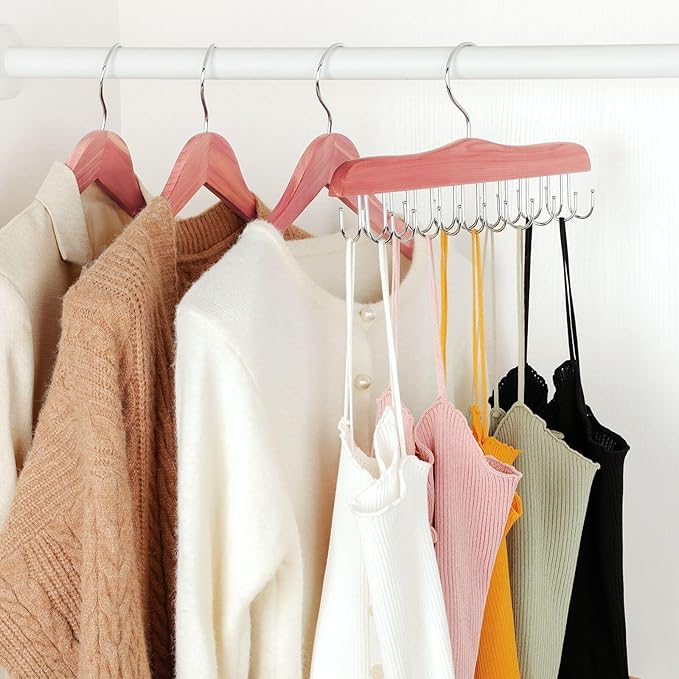 TOPIA HANGER Bra Hangers for Closet Organizer, Cedar Wooden Hangers with 20 Hooks, 2 Packs Hold Up to 80 Bras, Tank Top Hanger Space Saving, Belt Hanger-CT58U