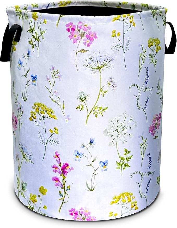 Colorful Flowers Laundry Basket Floral Foldable Oxford Cloth Funny Tote Bag Laundry Hamper Clothes Storage Bucket Toy Organizer For Bathroom/Laundry Storage/Bedroom 18.9x16.5 In Gift