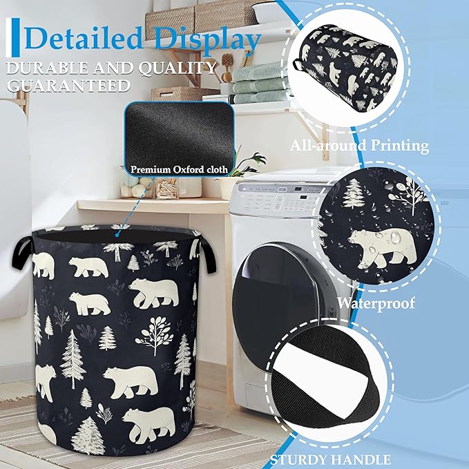 Bear Wild Forest Large Storage Basket, Collapsible Laundry Basket Oxford Storage Bin for Toy Bins Gift Baskets Bedroom Clothes Children Nursery Hamper 16" X 20.8"
