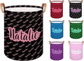 Personalized Laundry Basket, Custom Gift Laundry Hamper, Collapsible Nursery Waterproof Laundry Baskets, Dirty Clothes Toy Hamper with Handles Name Pink Black