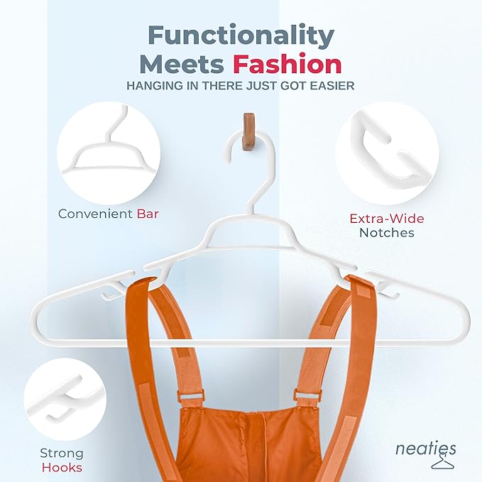 Neaties Large & Wide Heavy Duty Clothes Hangers 50+ Pack (72 Count) – Made in USA – Ideal for Plus Size Clothing – 10lb Plastic Hangers with Notches for Oversized Adult Coats & Pants – White & Blue