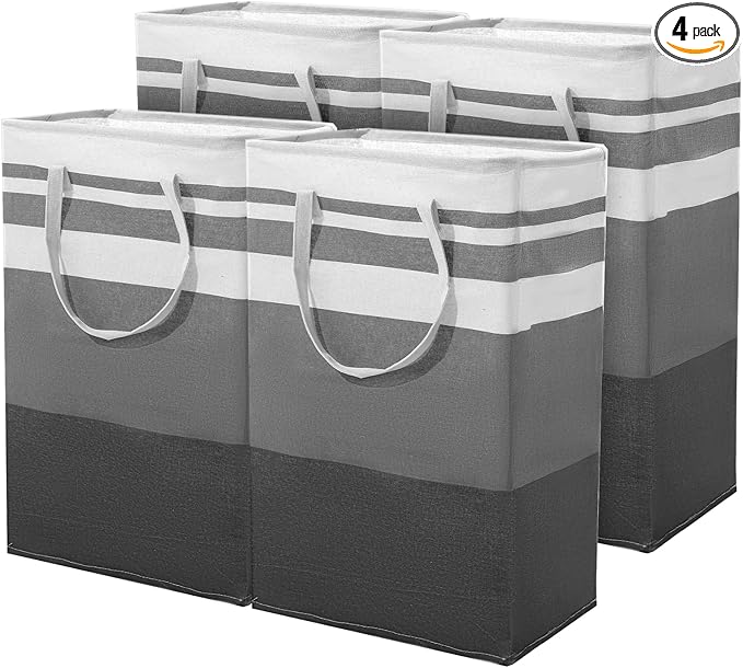 4 Pcs 75L Large Laundry Basket Hamper, Freestanding Waterproof Clothes Organizer with Handles for Bedroom Bathroom Dorm Family, Grey