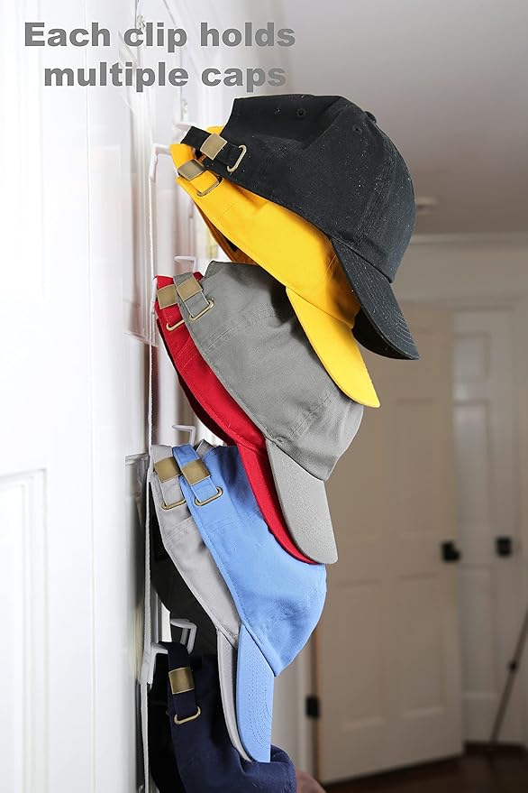 Perfect Curve Hat Organizer Cap Rack FAV | Hat Racks | Hold up to 40 caps | Over Door Organizer for Baseball Hat | Fitted & Adjustable Caps & Visors | Door Slam Proof | 2 Straps | White