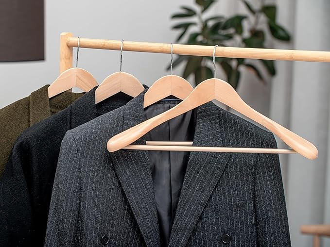 StorageWorks Wooden Hangers 10 Pack, Extra Wide Shoulder Wood Coat Hanger for Coats, Shirts, Jackets, Pants, Suits, Natural Wood Color