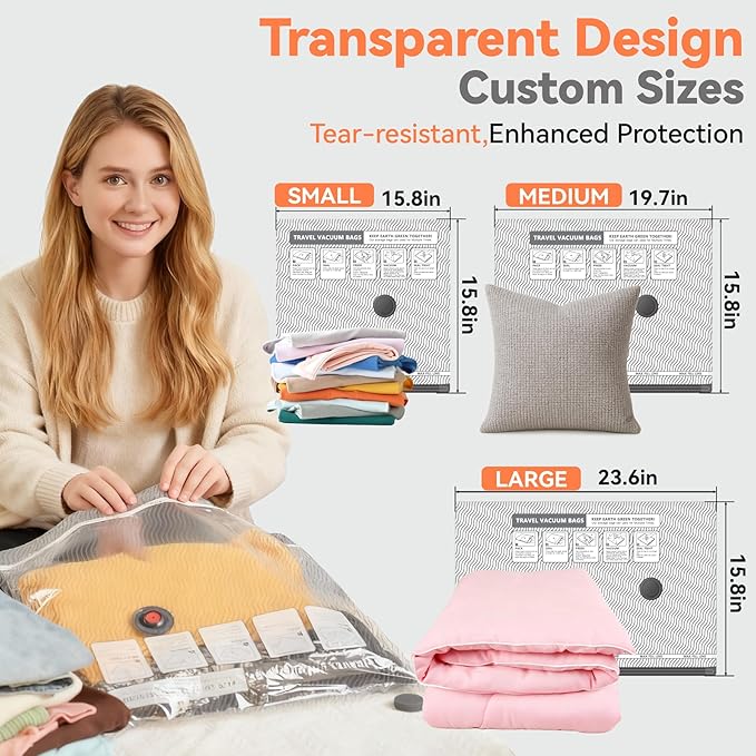 Vacuum Bags for Travel with USB and TYPE C Pump, 15 Pack Carry-on Size Compression Packing Bags for Luggage and Suitcase, Space Saver for Clothes and Clothing Travel（Grey）
