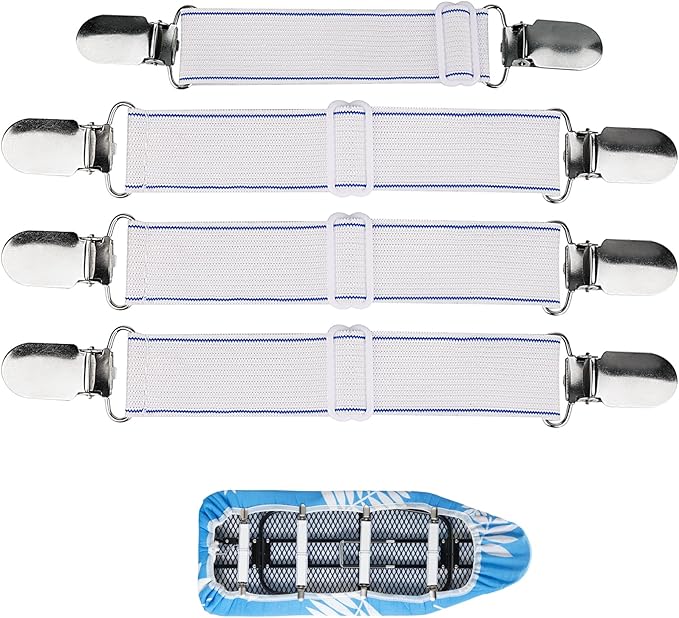 SheeChung Ironing Board Cover Clips,Set of 4,Anti-Slip Straps for Bed Corners Couch Cover,Keep Cover Flat and Secure Tention Clips