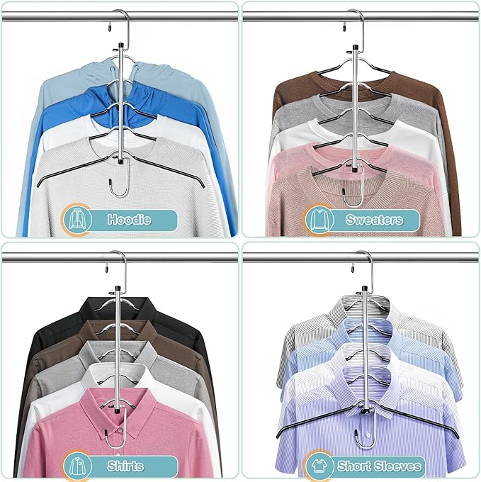 Clothes Hangers Space Saving Shirt Hangers, Lomrsiul Non Slip PVC Coating Multi Blouse Hangers Shirt Organizer for Closet Organizers and Storage for T Shirt Sweater Hoodie Coat Dress Black 2 Pack