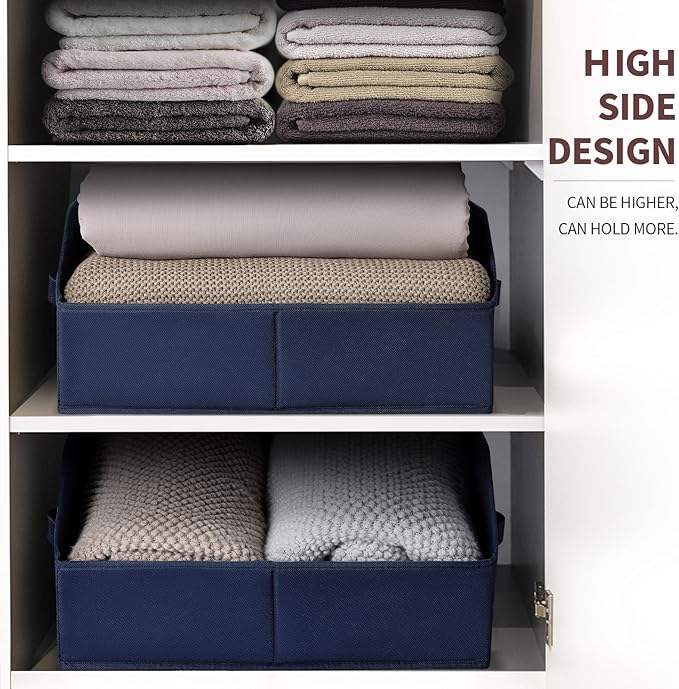 Closet Baskets for Shelves Trapezoid - Decorative Storage Baskets with Handle, Closet Bins for Organization, Shelf Storage Bins for Clothes, Books, Home, Office, 4 Pack, Navy Blue