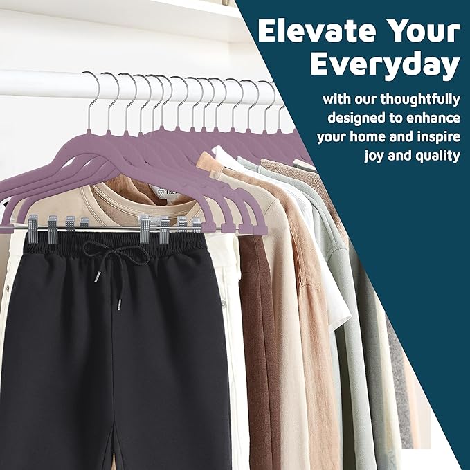 Lifemaster Velvet Skirt Hangers – with Adjustable Clips, 360 Degree Swivel Hook, and Non-Slip Shoulder Notch, Holds Up to 10 lbs, for Organizing Skirt, Pants, Dress, and Clothes, Pack of 10, Purple