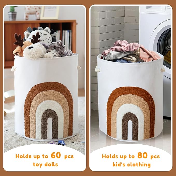INough Large Laundry Basket Tall Baskets Storage for Dirty Clothes, Toys Storage Bin Baby Hamper 58L Clothes Hampers Blanket Basket Laundry Hamper for Nursery Bedroom Living Room Decor, Coffee Color