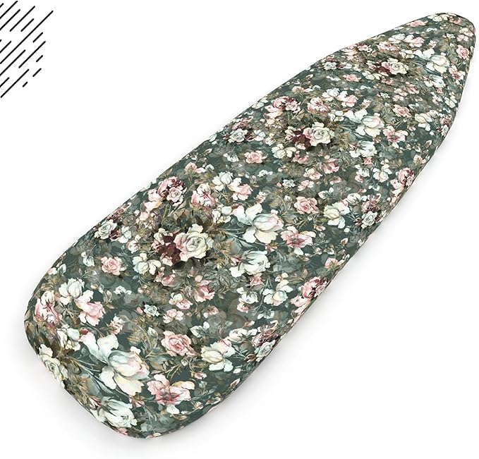 Encasa XO Ironing Board Cover and Pad - Thick 4mm Felt, Heat & Scorch-Resistant, Fits Standard Large Boards 54"x15", Elastic Bungee Cord Tightening, Easy Fit, Stain-Safe Dye, Green Roses