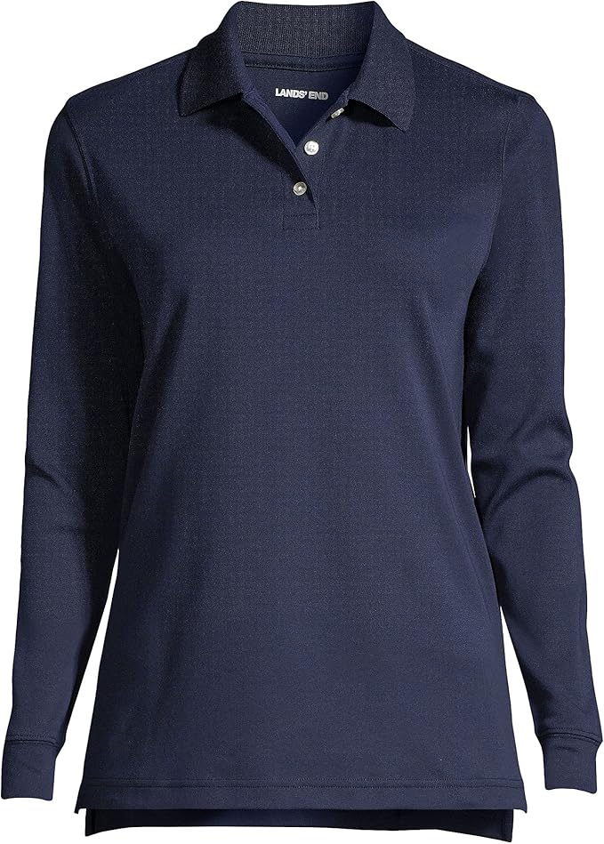 Lands' End School Uniform Kids Long Sleeve Interlock Polo Shirt