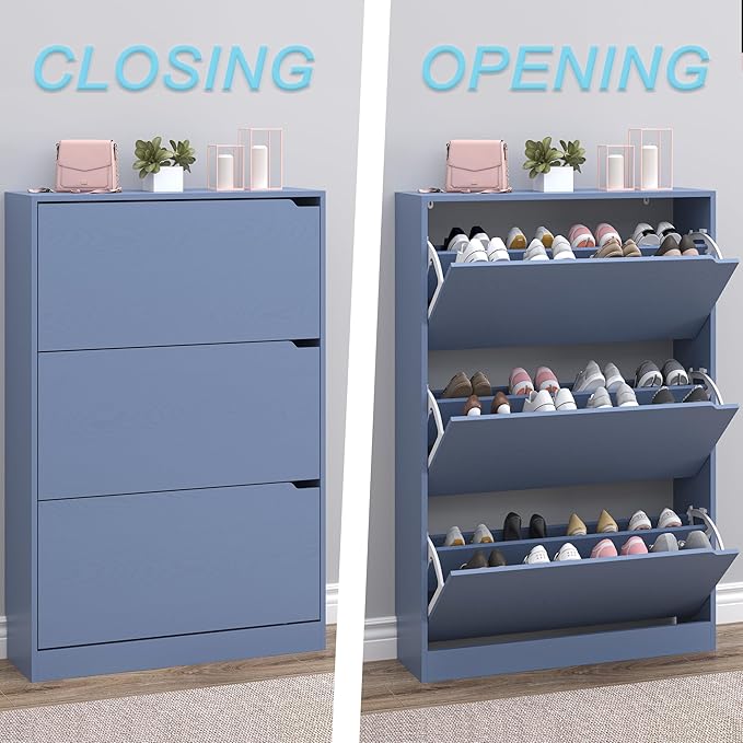 Shoe Cabinet with 3 Flip Drawers, Hidden Wood Shoe Cabinet,Freestanding Shoe Storage Cabinet for Entryway Hallway. 47.2" H*31.5" W*9.45" D