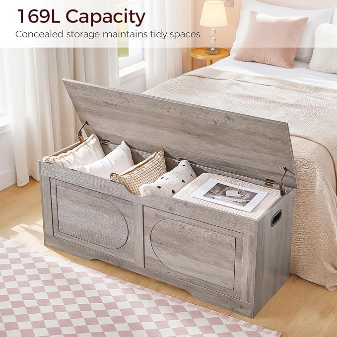 Storage Chest, 47.2” Toy Box, Entryway Storage Trunk, Shoe Bench with Storage, Engineered Wood Storage Cabinet with 2 Safety Hinges, Entrance Bench for Living Room, Grey SCGY2201