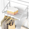 Over The Door Clothes Hanger with 2 Hooks, Stainless Steel Over The Door Hangers for Clothes with Storage Rack, Clothing Hanger Drying Racks for Laundry, Washroom, Fits Door Up to 1.77", White