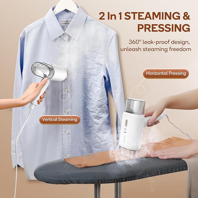 Newbealer Professional Business Travel Steamer, 1200W High-Power Dual Voltage (100-240V), Fast 20s Heat Up for Clothes Horizontal Vertical Steaming, Foldable & Solid 1.72 lbs, 180ml (Gold)