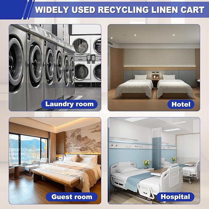 420L Commercial Rolling Laundry Cart with Wheels, 440 Lbs Heavy Duty Stainless Steel Frame Hamper, Extra Large Laundry Basket with Removable Waterproof Liner Bag for Hotel, Hospital & Dorm, Blue