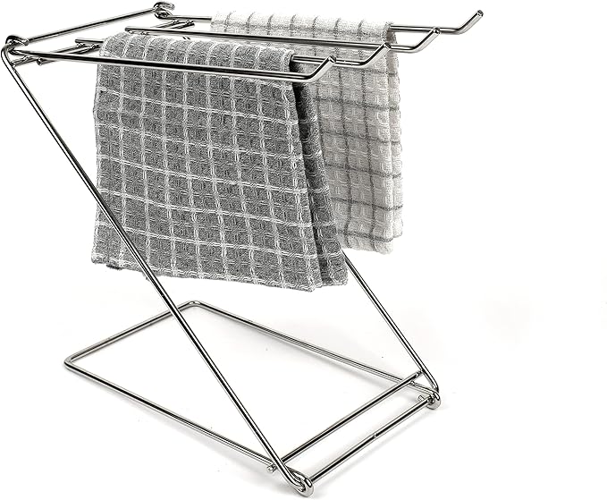 LENITH Stainless Steel Washcloth Holder Dish Rag Cloth Holder, 4 Arms Folding Towel Drying Rack for Kitchen countertop Bathroom, Hand Towel Stand Rack, Silver
