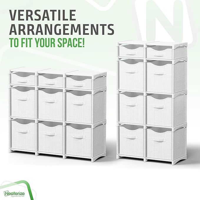 9 Cube Storage Organizer With Bins Included - Closet Storage With 9 Storage Bins - Easy To Assemble Storage Unit With Drawers - Closet Organization For Clothes, Bedroom, Nursery, & Toys (White-Grey)