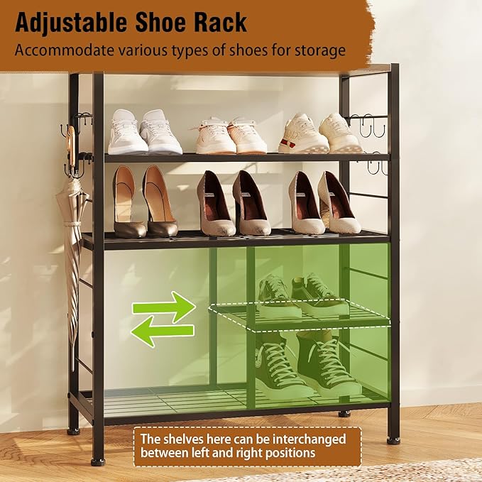 GiftGo Vintage Large 5-Tier Hall Tree with Console Table Entryway Coat Rack Floor Standing Shoes Rack Storage Shelf Organizer for Home Office Bedroom (Greige)