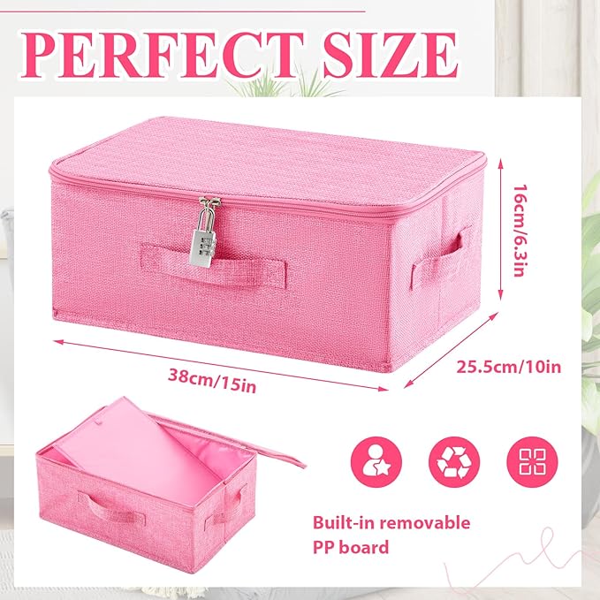 Discreet Lockable Toy Bag Storage Organizer Toy Bag Storage Bins Case with Zipper Lid for Women and Men Clothes Container(Pink,15 x 10 x 6.3 Inch)