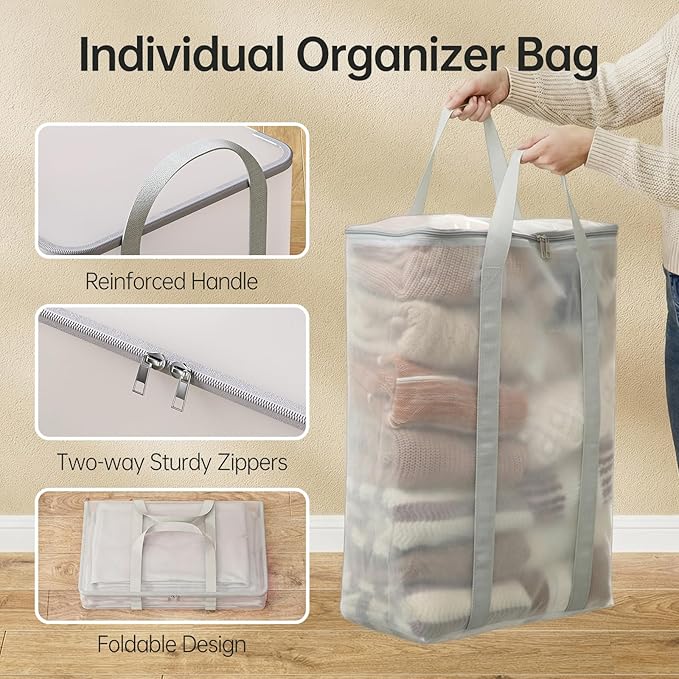 HAIXIN HOME 130L Plastic Laundry Hamper with 3 Soft Bags, Foldable Rolling Clothes Laundry Basket with Lid for Bedroom, Bathroom, Dorm, Heavy Duty Clothes Organizer with Wheels for Bedding, Blankets
