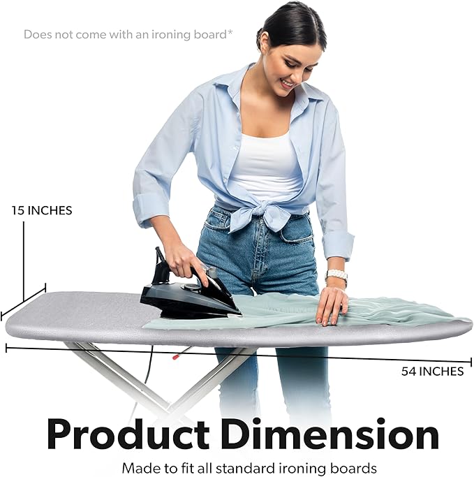 Home Intuition Extra Thick Ironing Board Cover and Pad Iron Scorch Resistant with Hook and Loop Secure Fastener and Elastic Edge,15x54, Standard Size Coated Thick Padding, Grey
