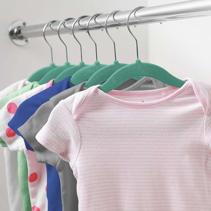 Casafield 50 Velvet Baby Hangers - 11" Size for Infant & Toddler Clothes - Teal