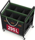 Tajsoon 295L Extra Large Laundry Sorter 6 Section, Heavy Duty Laundry Basket with Lockable Wheels, Laundry Cart with Sturdy Metal Frame, Leather Patchwork Laundry Separated with Removable Bags, Black