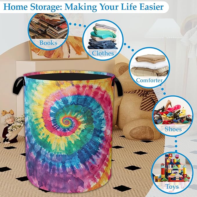 Tie Dye Laundry Basket Collapsible Laundry Hamper Clothes Toy Storage Bin for Bathroom Bedroom Room Decor 16" X 20.8"