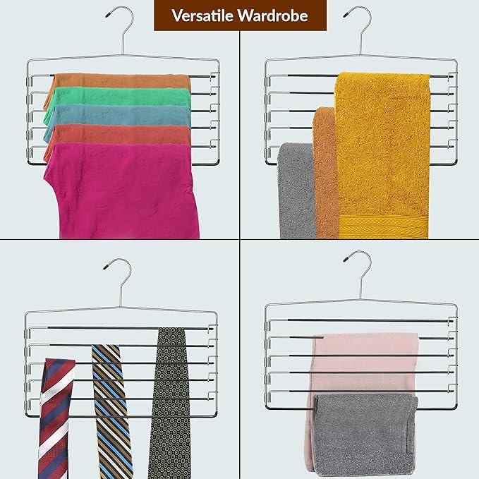 Pants Organizer for Closet ganchos para Pantalones 8 Tier Space Saving Metal Closet Organizer Pant Hangers for Women, Foldable Hangers for Pants (3, 6 Tier)
