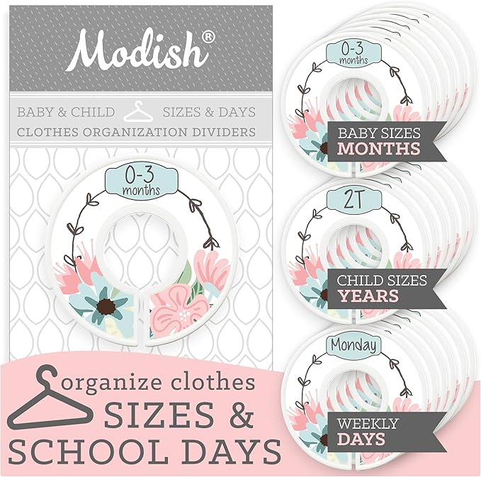 Nursery Organization Closet, Baby Clothes Hanging Size Dividers: Months & Years Sets, Girl Boho Chic Vintage Blue Floral Décor, Useful Nursery Organizer and Storage Baby Shower Registry Necessities