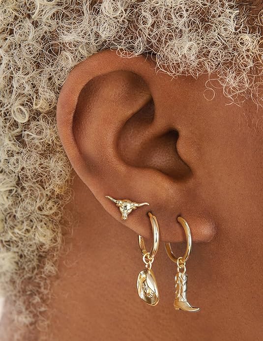 Mameloly Cowgirl Earrings for Women CZ 14K Gold Plated Western Cowboy Hat Dangle Hoop Earrings Cute Jewelry Hypoallergenic