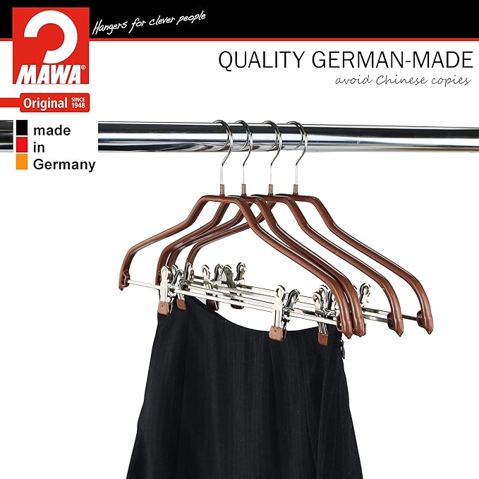 Mawa by Reston Lloyd Silhouette Series Non Slip Space Saving Hanger with Pant Clips, Style 40/FK,Set of 5, Copper
