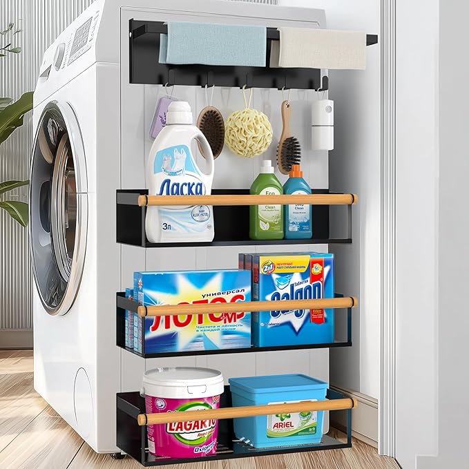 4 Pack Magnetic Shelves for Washing Machine Magnetic Shelf for Fridge Powerful Magnetic Shelves with Double Sided Tape for Laundry Room Kitchen Bathroom Organization