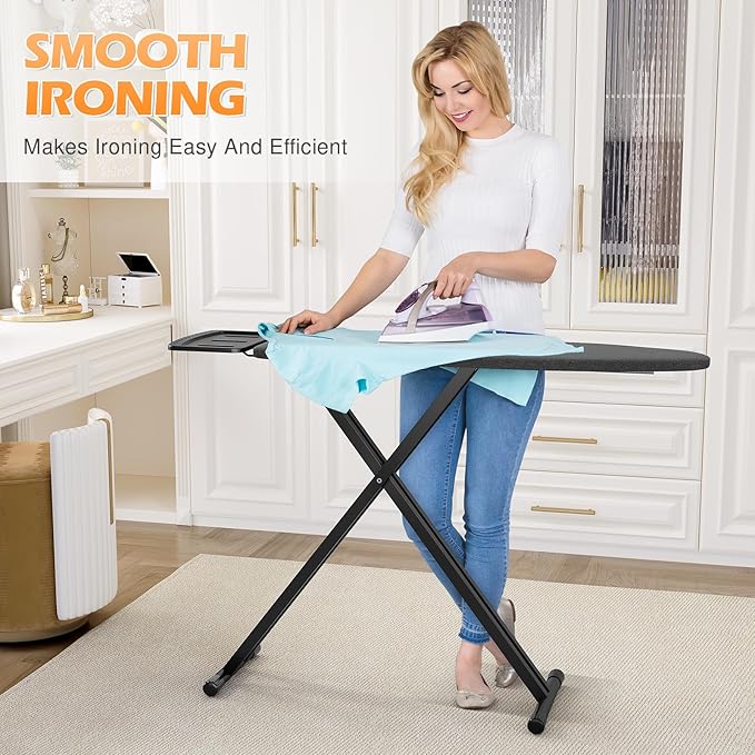 APEXCHASER Ironing Board Full Size, Iron Board and Ironing Board Set Height Adjustable, Foldable Ironing Boards Standard Size, Iron Table Stand with Anti-Skid Legs and Iron Rest, 13" x 43" Black
