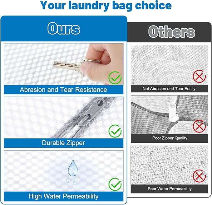 3 PCS Durable Honeycomb Mesh Laundry Bags for Delicates with Zipper, Reusable Laundry Bag Mesh Wash Bags for Washing Machine for Clothes, Shoes, Socks, Underwear, Bra (M + L + XL, White)