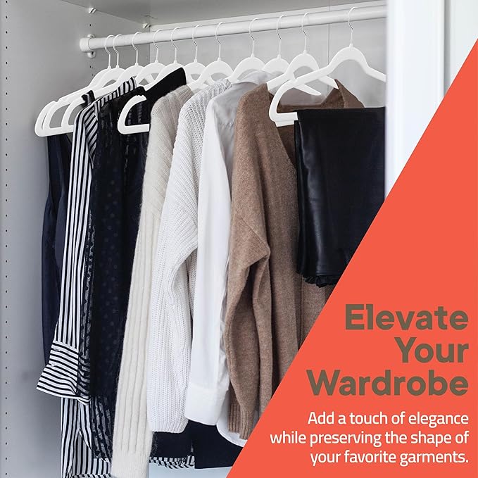 White Velvet Hangers 20 Pack – 360° Swivel Hook, Non-Slip and Space Saving Hangers, Heavy-Duty 11 lbs Weight Capacity - Smooth Velvet Finish for Crease-Free Clothes and Effortless Closet Organization