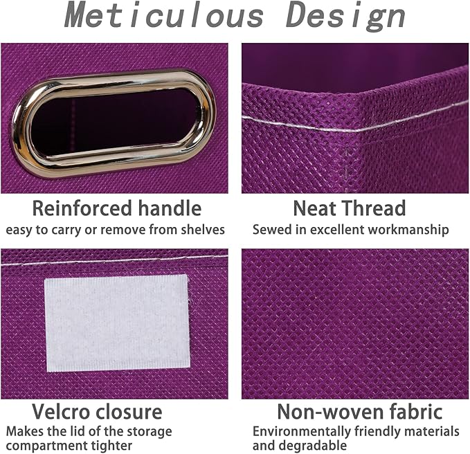 Closet Organizers Fabric Storage Bins With Lids Collapsible Cube Storage Organizer Basket With Handles,Storage Boxes for Clothes Storage,Office,Laundry,Shelves,6 Pack,（Purple）
