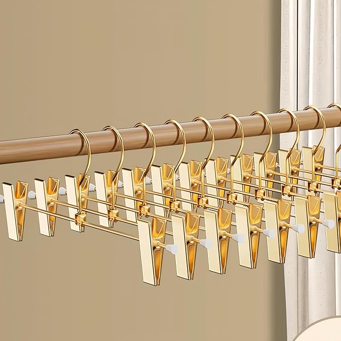 Gold Pants Hangers with 2-Adjustable Clip,Skirt Hangers Metal Clip Hanger for Clothes Shorts Trouser