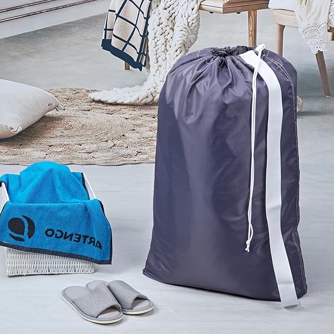 HOMEST XL Nylon Laundry Bag with Strap, Large Dirty Garments Organizer, Easy Fit a Hamper or Clothing Basket, Can Carry Up to 4 Loads of Clothes, Gray
