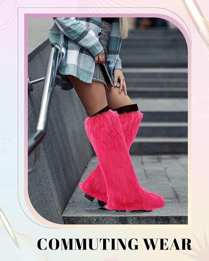Berlune Faux Fur Fuzzy Leg Warmers Furry Boot Cuff Fur Fluffy Shoes Cover Sleeves for Women Valentines Winter Costumes
