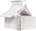White Wood Bridal Dress Hangers 30 Pack Wooden Coat Hanger, Heavy Duty Clothes Hangers, Solid Wood Hangers for Shirts, Jackets, Pants, Wedding Dress, Bridesmaid Suits-HL01W3