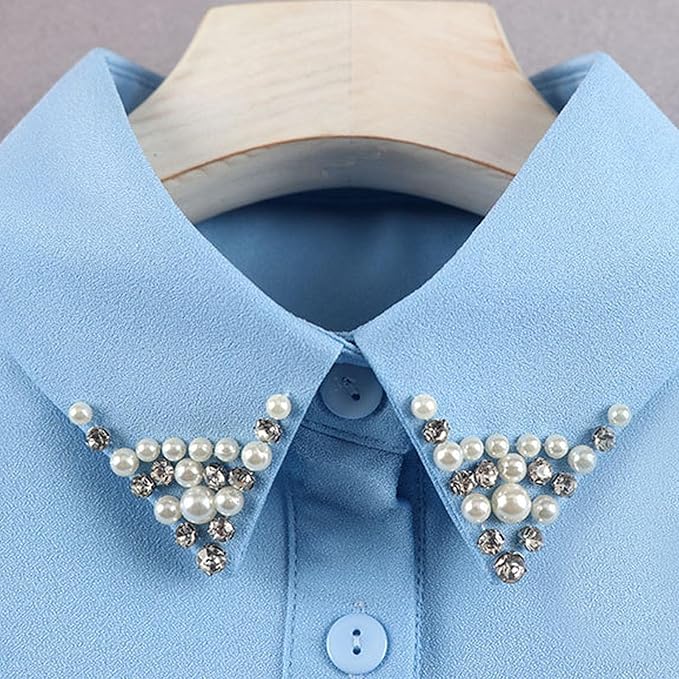 Chiffon Beading Half-Shirt Blouse Detachable Lace Fake Collars Dicky Collar Faux Collar for Women Girls