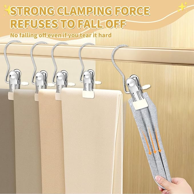 30 Pieces Boot Hanger Clips with Hook, Multifunctional Stainless Steel Clothes Pins, Space Saving Single Hanging Clips for Closet Pants Hats Socks Gloves Towels, White