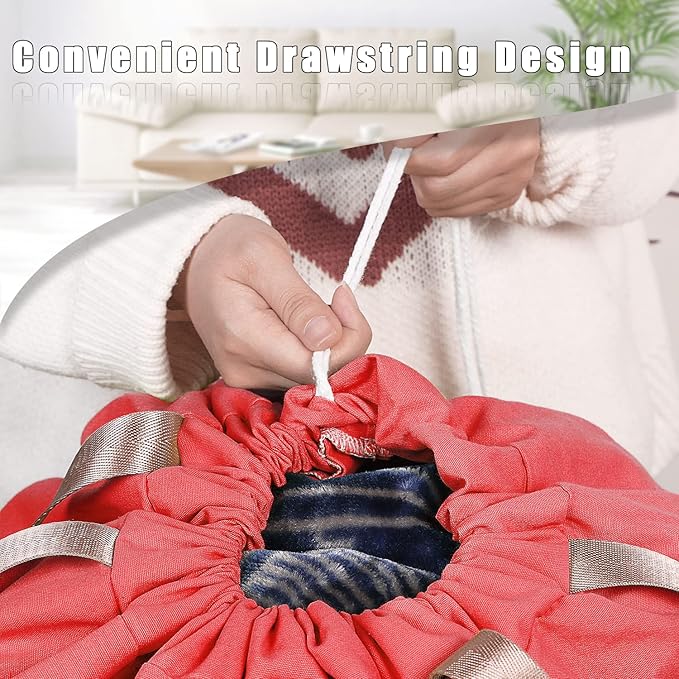 Sanlykate Large Canvas Cotton Laundry Bag with Drawstring & Handles, Heavy Duty Durable Dirty Clothes Organizer, Tear Resistant Hamper Liner Storage Bag, Travel Sack, 25.5 x 34inch - Red