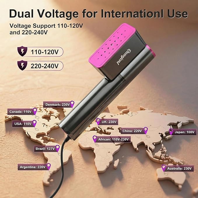 Travel Steamer for Clothes,100V-240V Portable Iron,15s Fast Heat Up,Handheld Steamer & Iron 2 in 1,LED Display, 150ml Large Water Tank, Travel Size Perfect for Global ＆ Europe