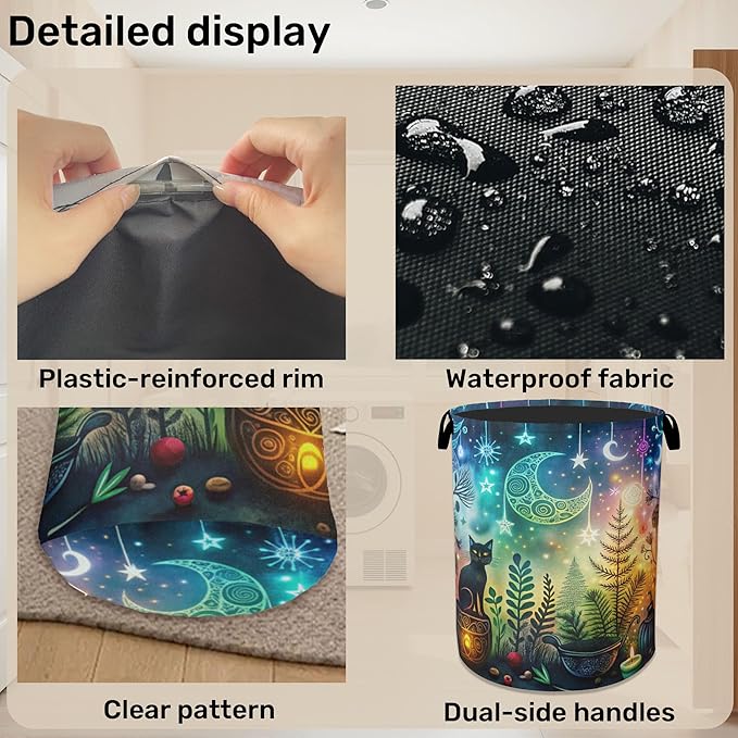 Gothic Black Cat Halloween Laundry Basket - Heavy Duty 60L Dirty Clothes Organizer, Water Resistant Foldable Hamper for Men Women